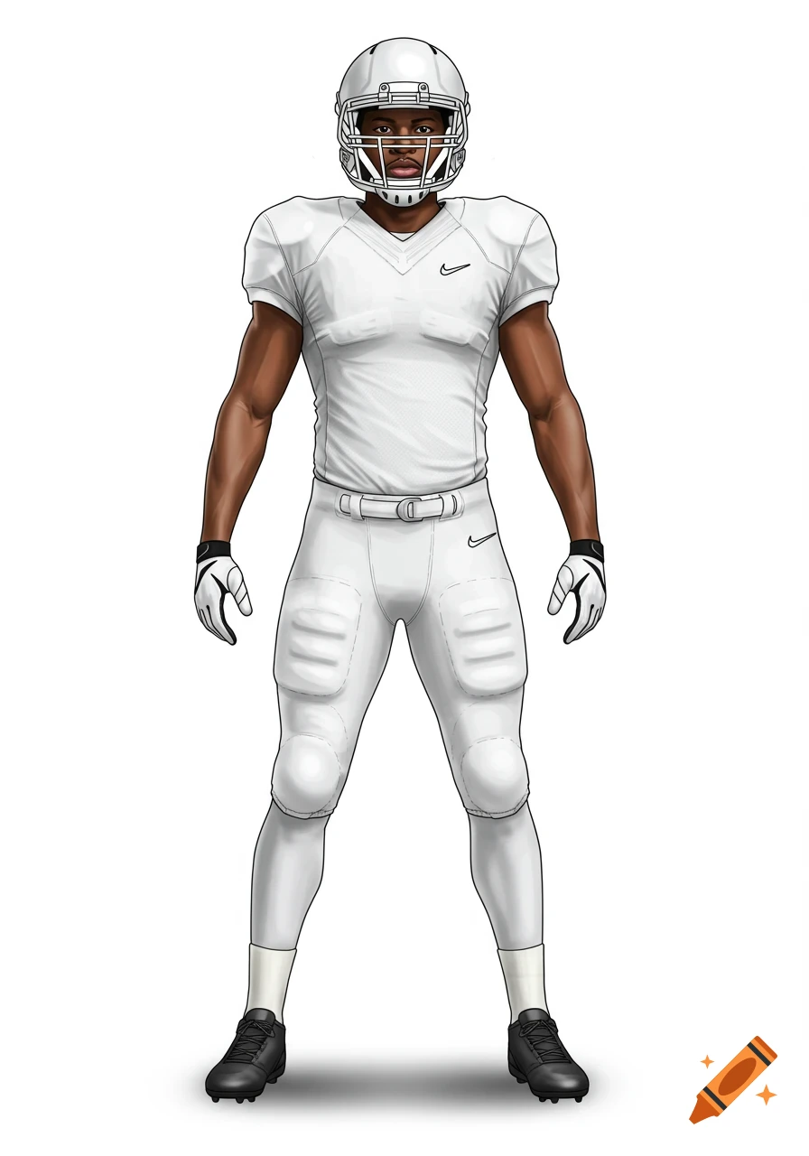 Illustration of a male American football player in an all-white uniform, standing upright.
