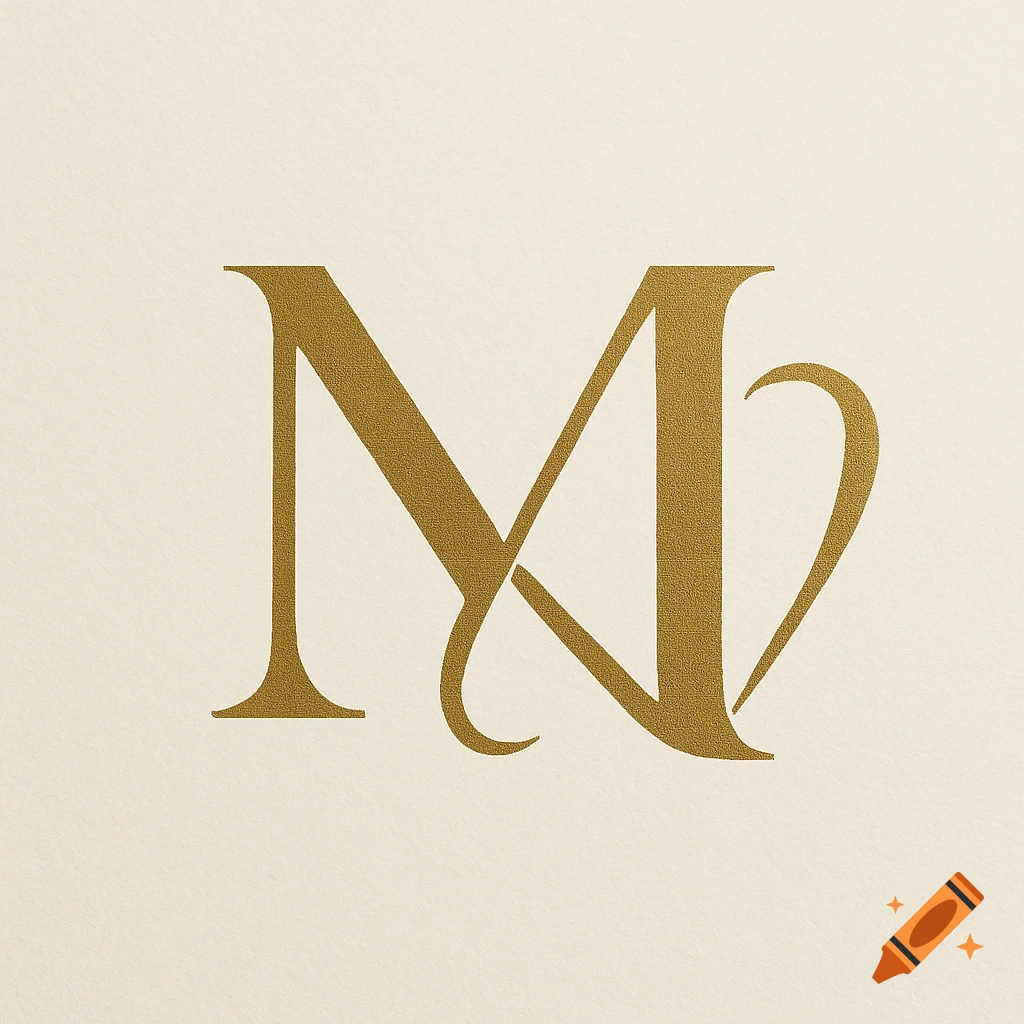 Elegant golden monogram logo combining the letters M and N on a light beige background.