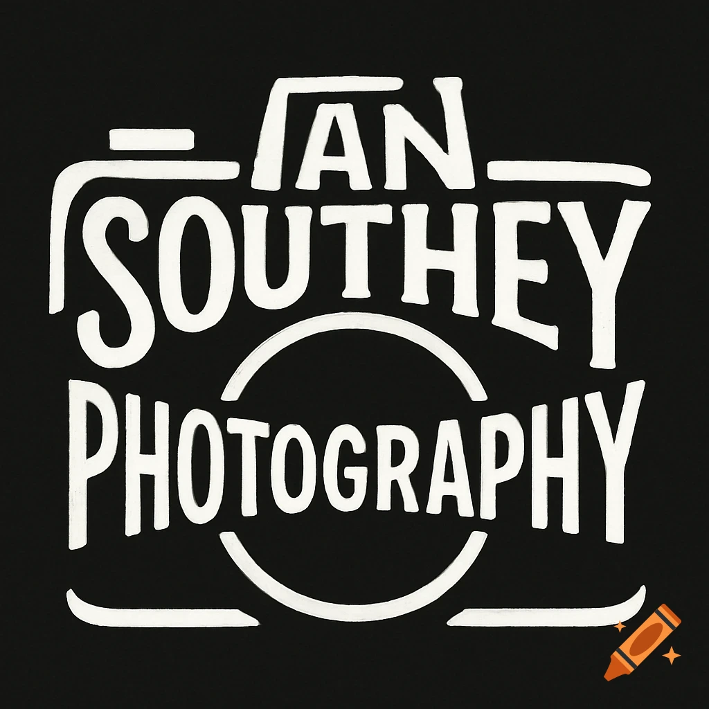 White text "IAN SOUTHEY PHOTOGRAPHY" styled to form the outline of a camera on a black background.