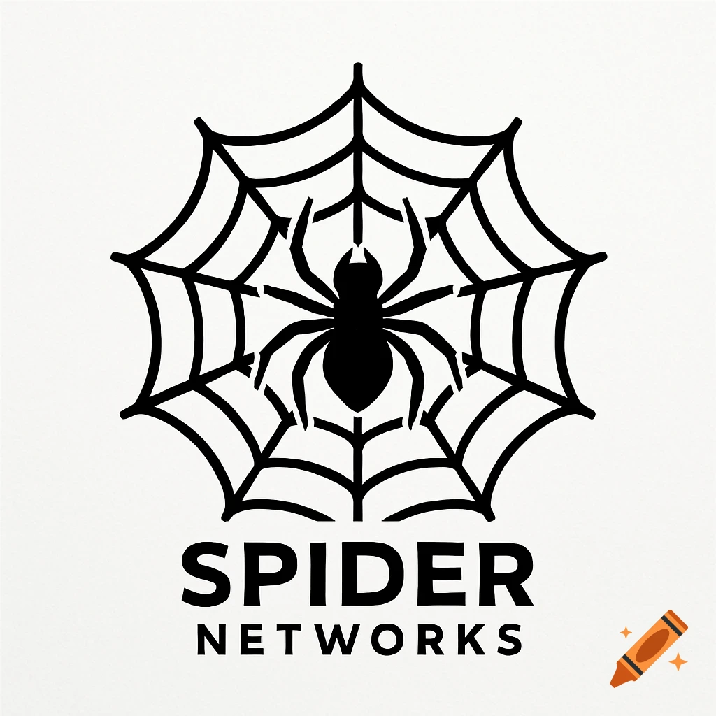 A minimalist black logo featuring a spider on a web above the words 'SPIDER NETWORKS'.