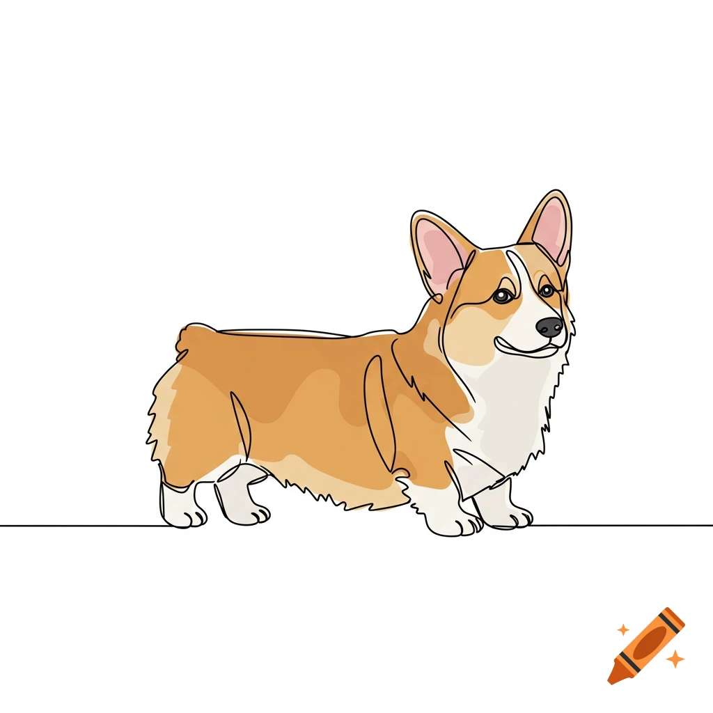 A minimalist line art illustration of a Corgi