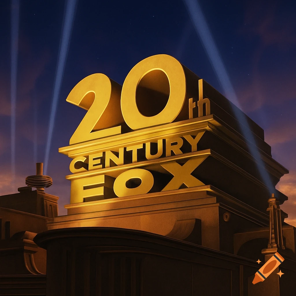 The golden 20th Century Fox logo with searchlights beaming into a dramatic evening sky.