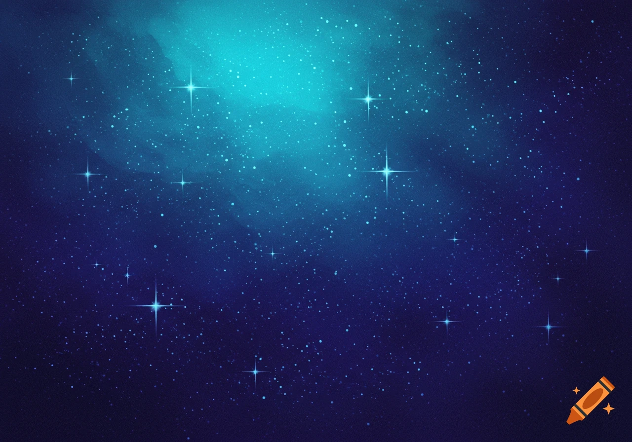 A dark blue and cyan gradient night sky filled with numerous small and large sparkling stars.