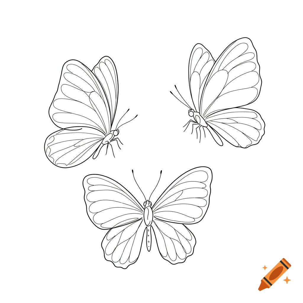 Simple line drawing of three butterflies on a white background.
