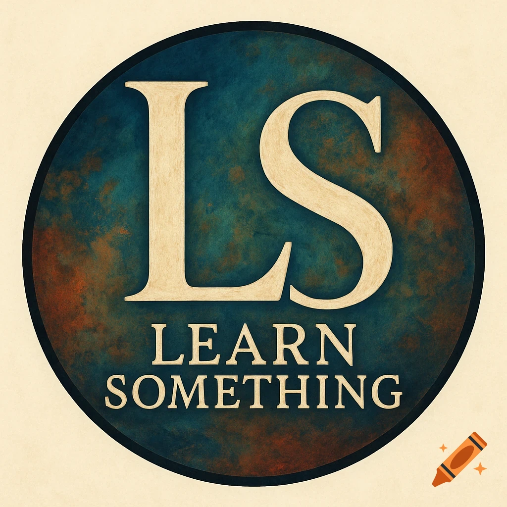 Circular logo with large beige 'LS' initials on a textured blue-green background, with 'LEARN SOMETHING' text below.