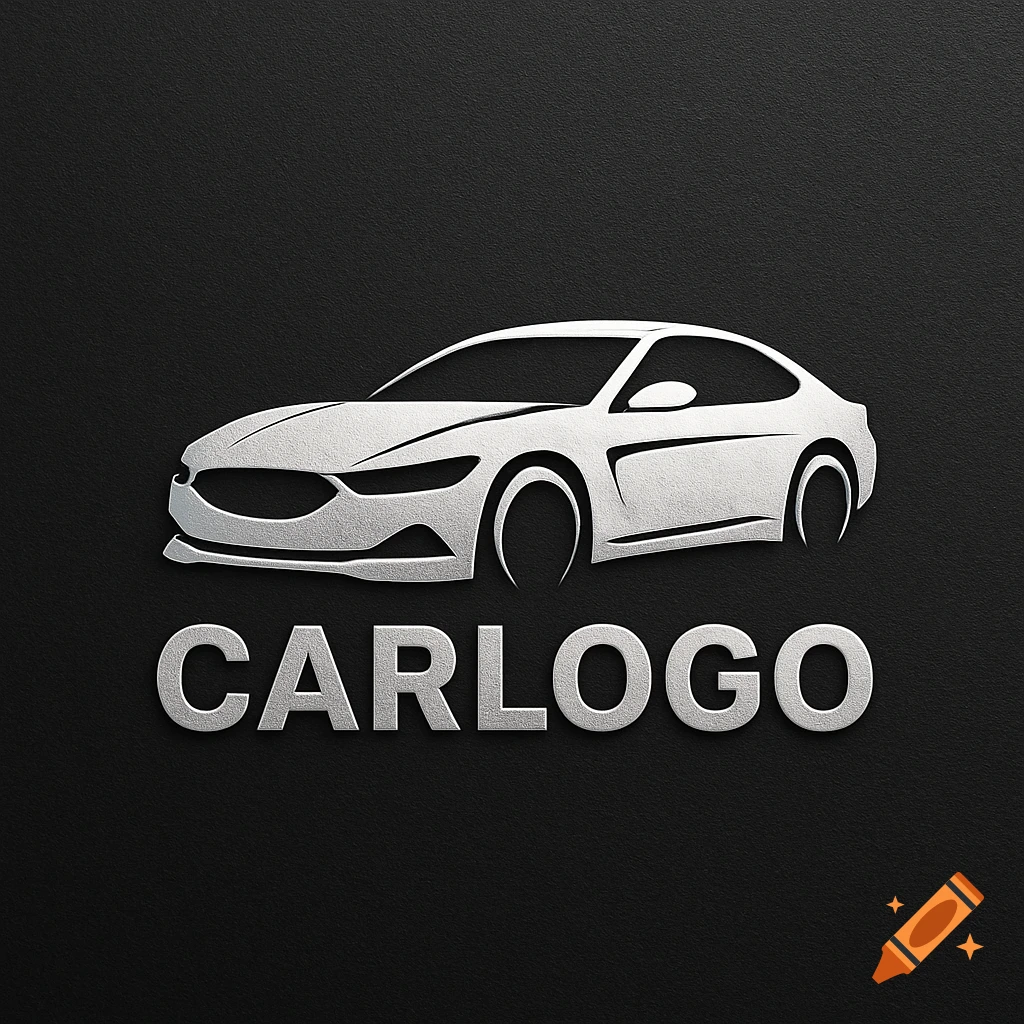 White stylized car outline logo with 'CARLOGO' text below on a dark textured background.