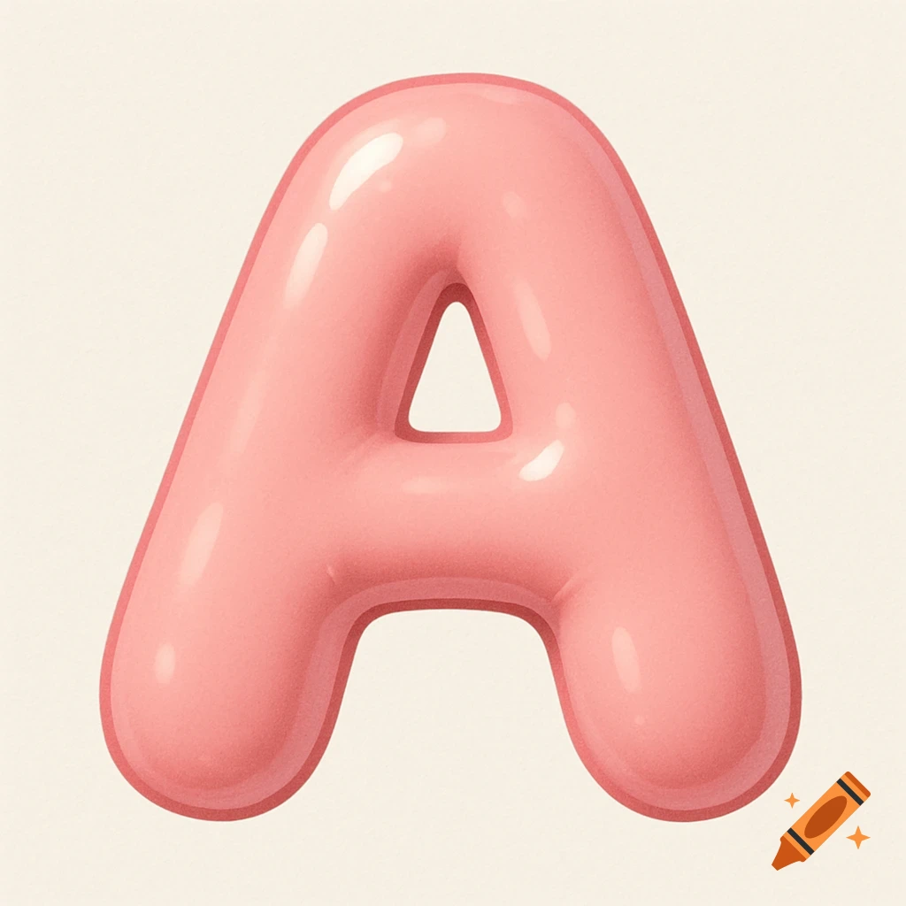 A pink, glossy, bubble-style uppercase letter A on a light background.