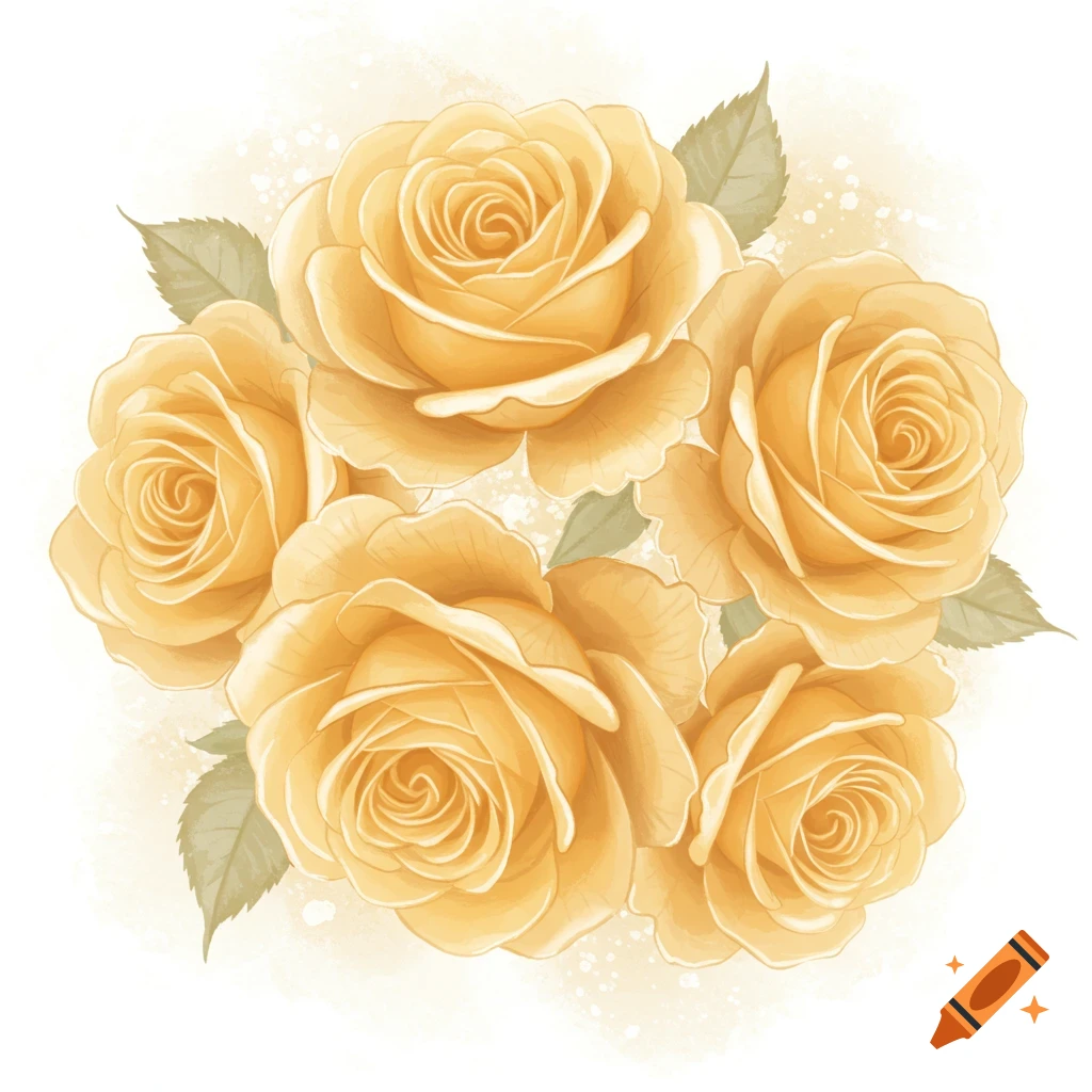 A bouquet of yellow roses with green leaves, rendered in a soft watercolor style.