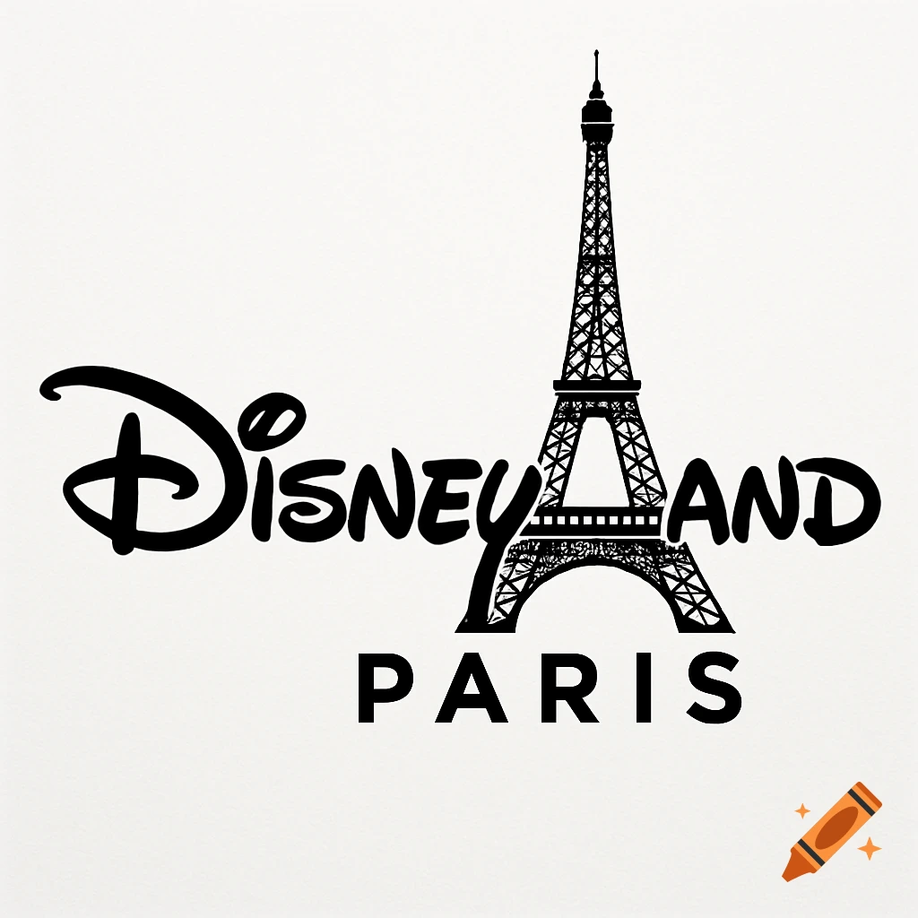 Black and white logo for Disneyland Paris, with the Eiffel Tower serving as the 'L' in 'Disneyland'.