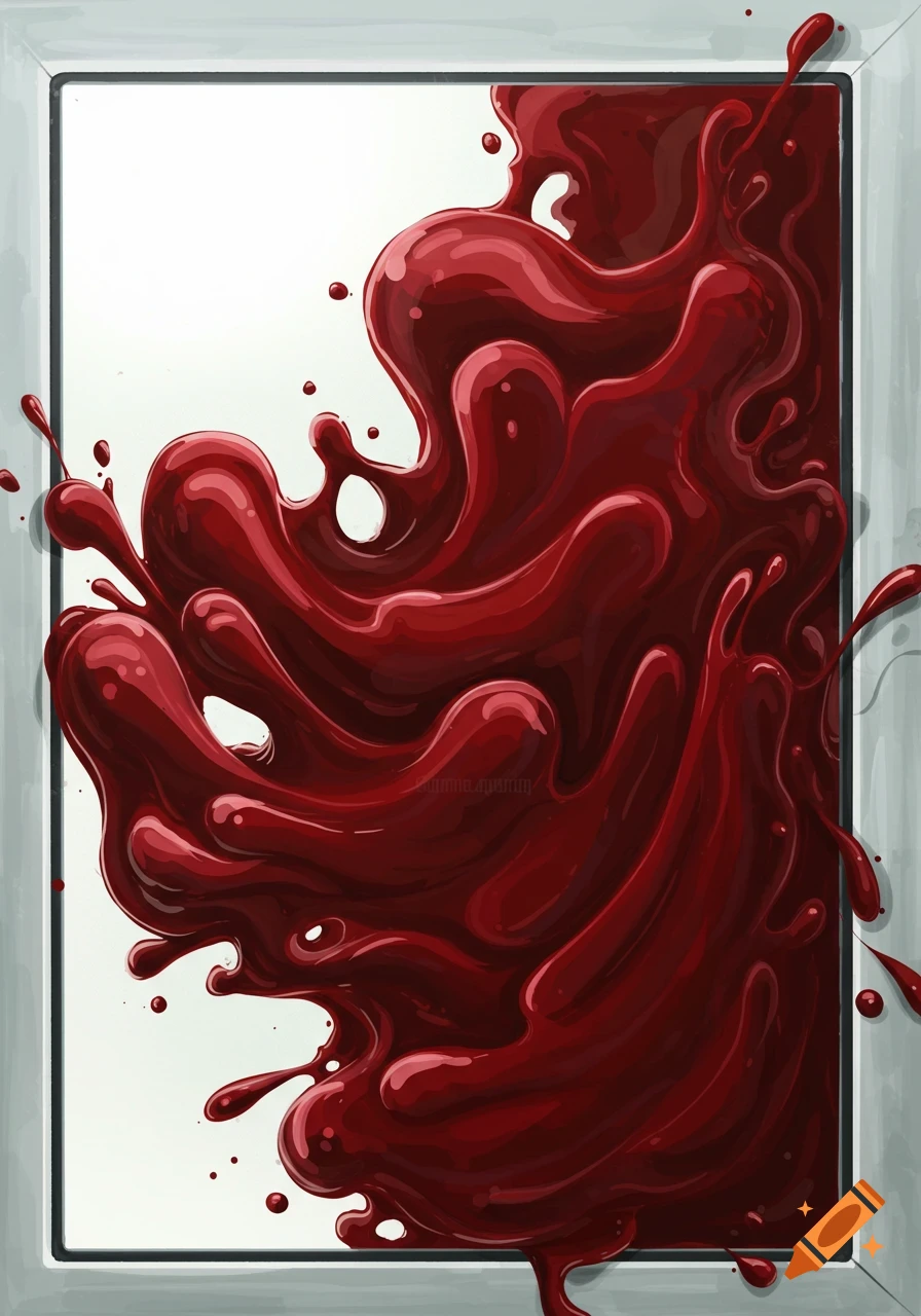 A vibrant, stylized splash of deep red liquid, resembling paint, appears to flood against a clear glass window.