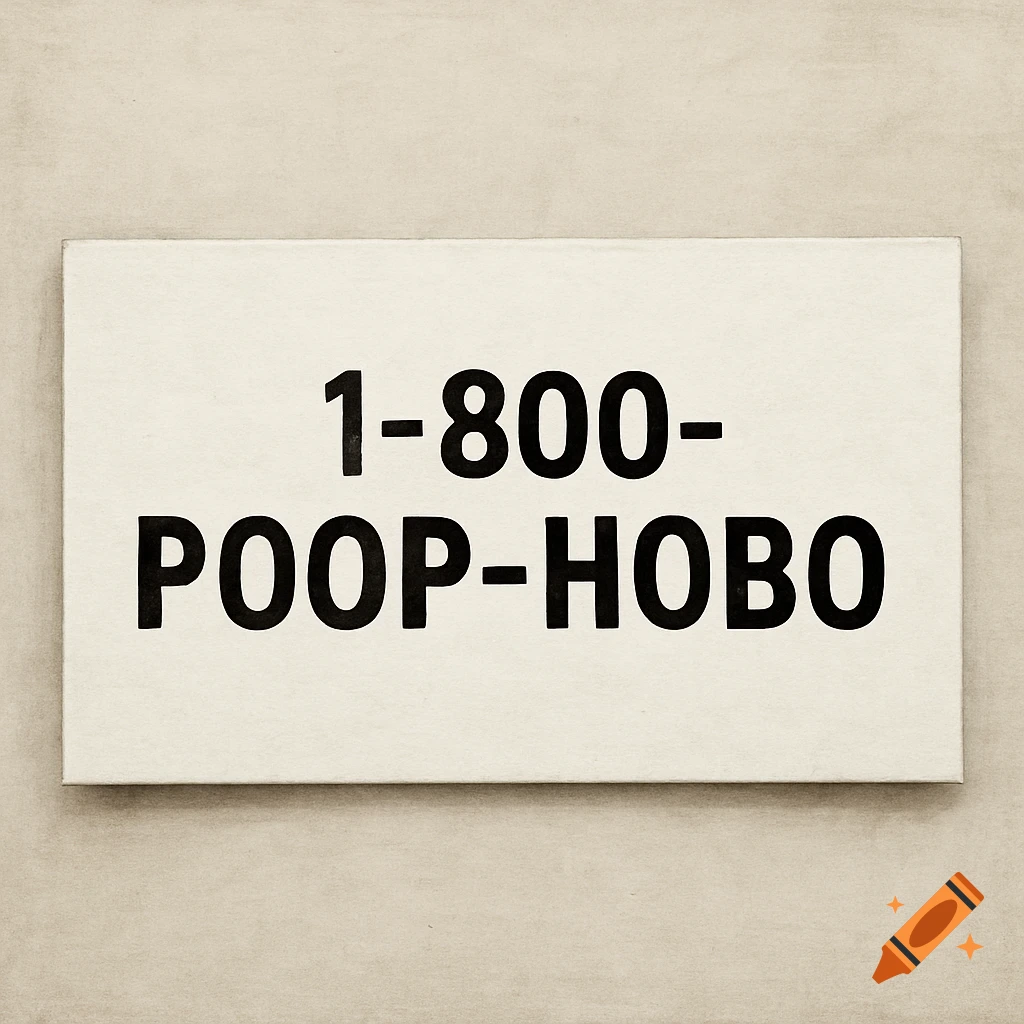 A white business card displaying the bold black text '1-800-POOP-HOBO' on a neutral background.