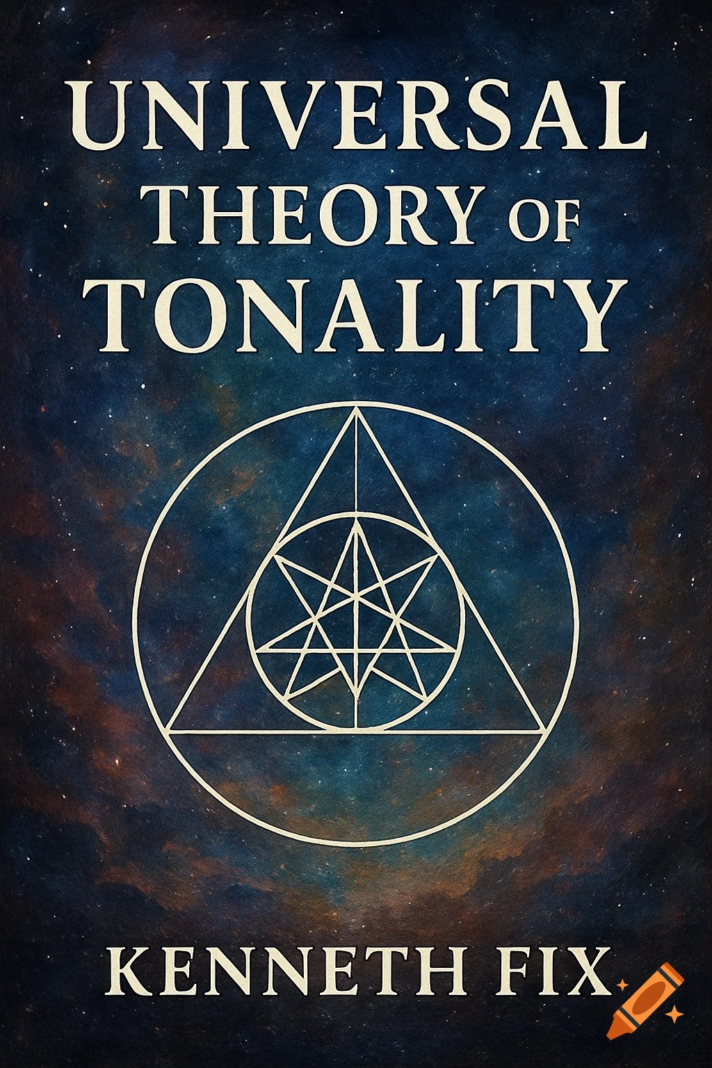 A book cover titled 'Universal Theory of Tonality' by Kenneth Fix, featuring white text and a geometric symbol against a starry cosmic background.