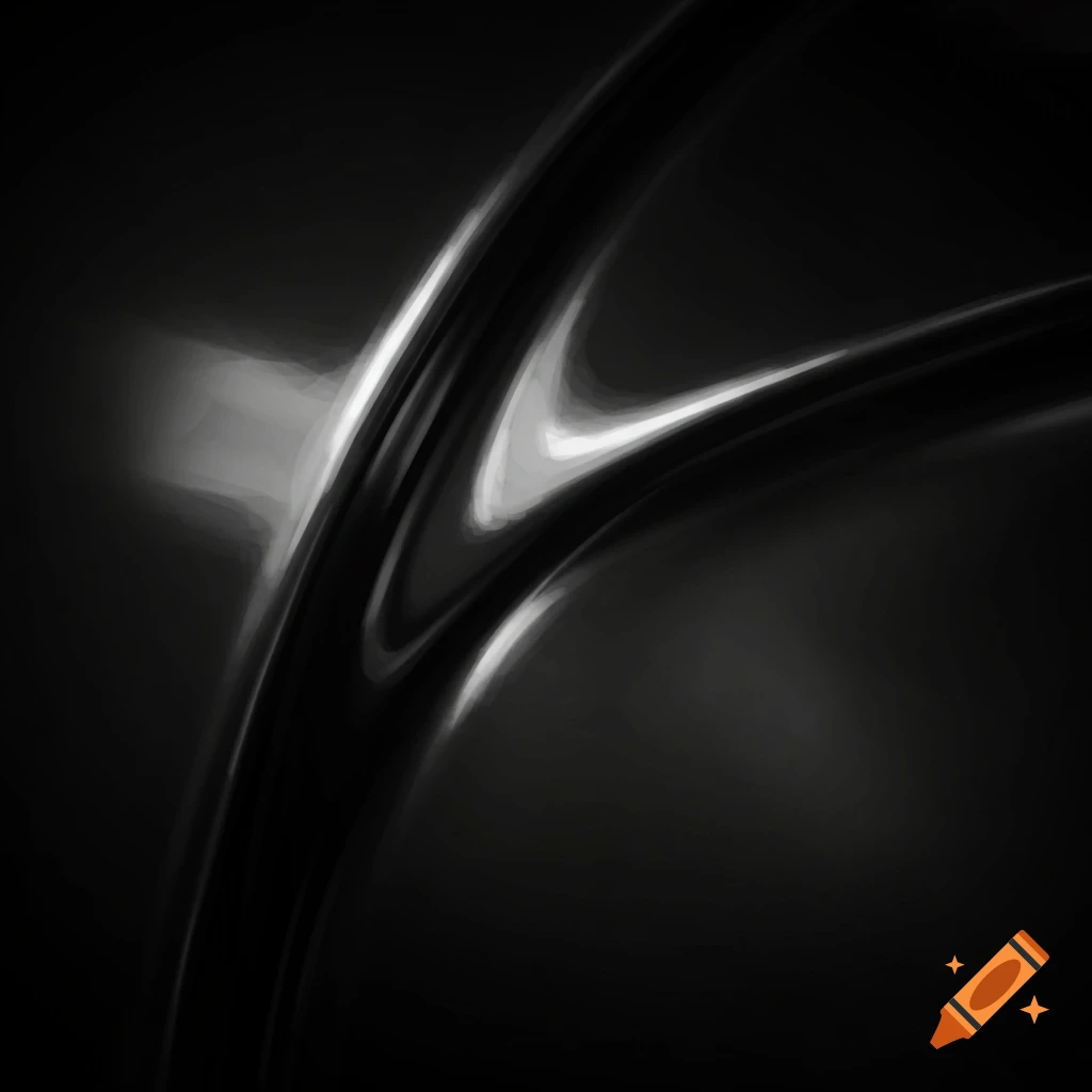 Abstract image of shiny, metallic black and white curved shapes on a dark background.
