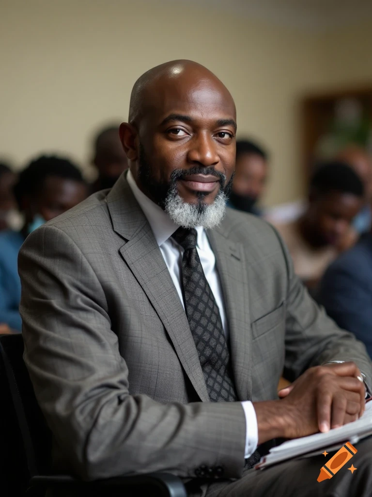 A man with a gray beard and dark suit sits in a lecture hall, looking directly at the camera.