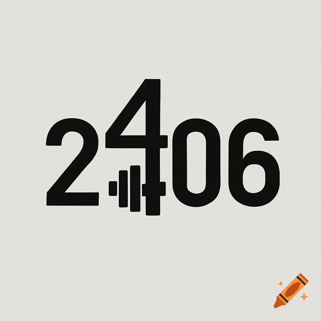 A minimalist black logo featuring the number 2406, where the number 4 is creatively designed using a barbell graphic.