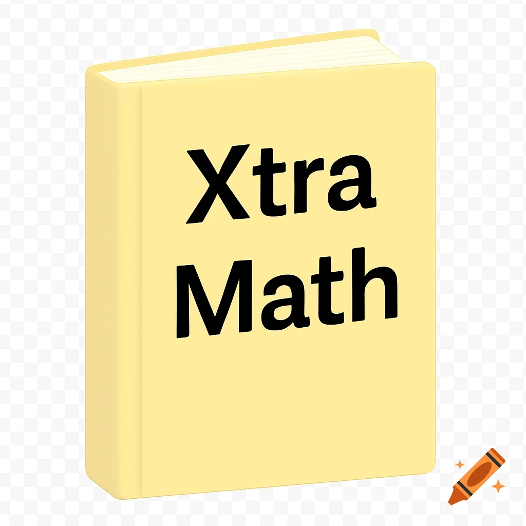 A pastel yellow book with "Xtra Math" written in black on the cover, against a transparent background.