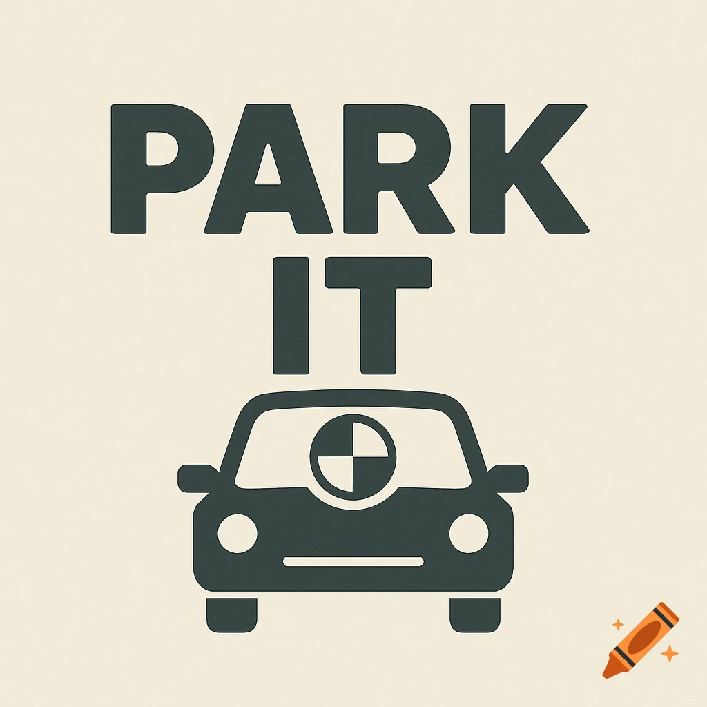 A minimalist logo featuring the words 'PARK IT' in dark gray above a stylized dark gray car with a bullseye on the hood, all on a light cream background.