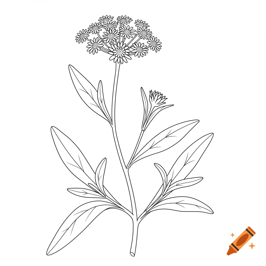 Black and white line drawing of an Agoseris plant with leaves and a cluster of small flowers, suitable for a coloring page.