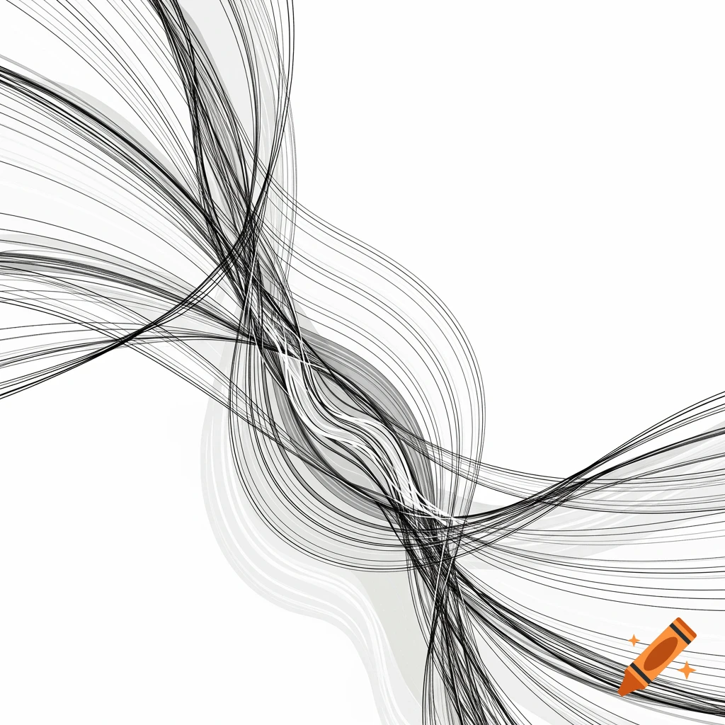 Abstract black and gray wavy lines on a white background.