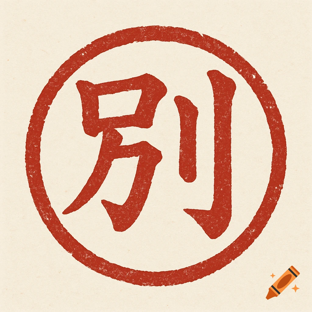 Red hanko style stamp with the character ' ' (betsu/bie) inside a circular border on a light background.