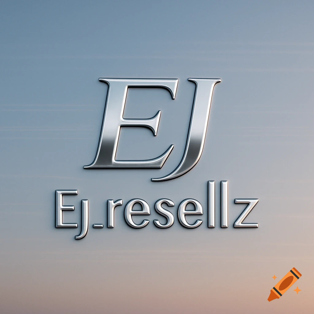 A metallic 3D logo with the large letters "EJ" above smaller text "Ej.resellz" on a gradient background of blue and orange hues.