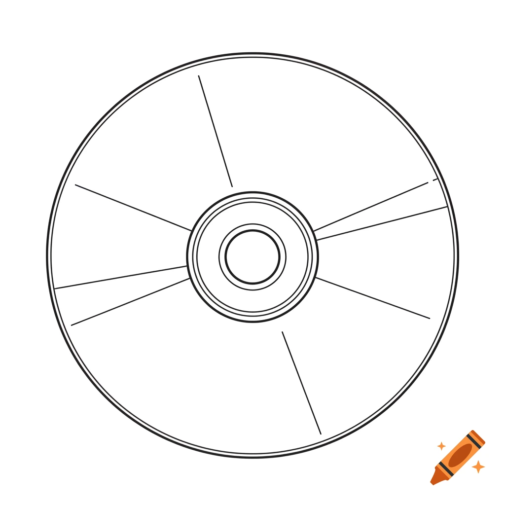 Black and white line art illustration of a compact disc, suitable for coloring.