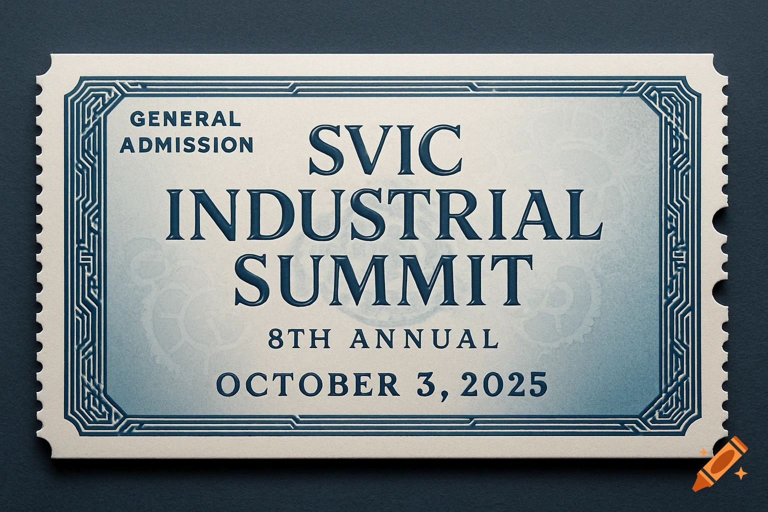 A vintage-style general admission ticket for the SVIC Industrial Summit, 8th Annual, October 3, 2025.