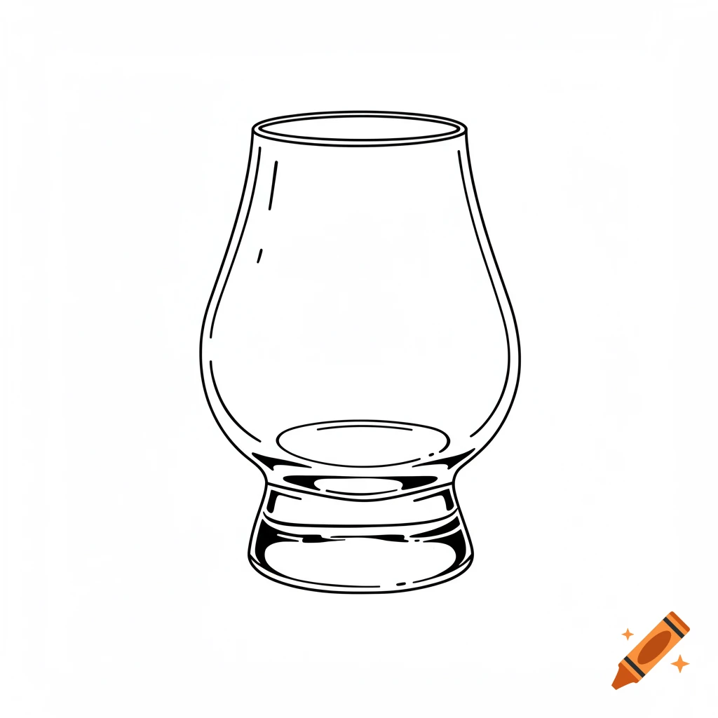 A simple black and white line art illustration of a Glencairn glass.