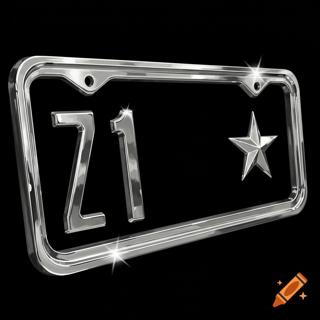 A shiny chrome license plate frame with the text "Z1" and a silver five-pointed star on a black background.