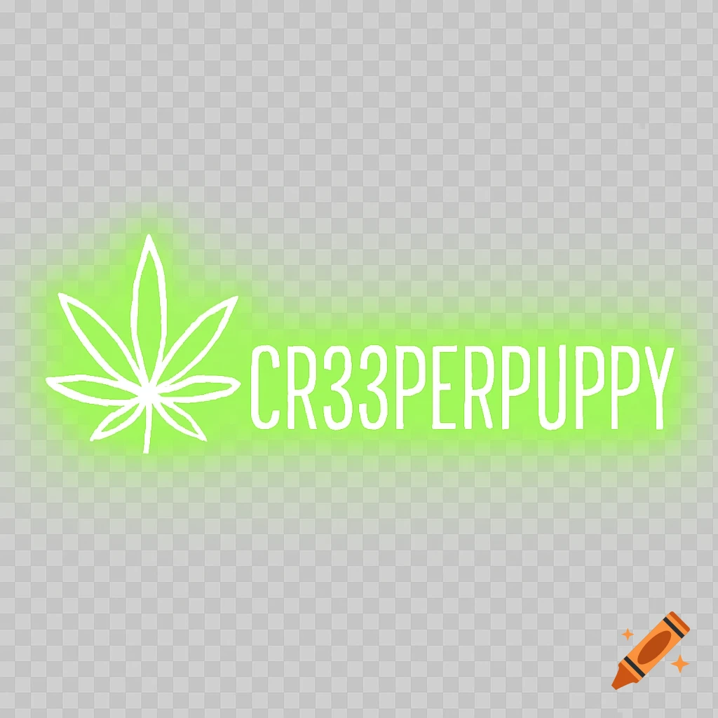 Neon green logo with a cannabis leaf outline and the text CR33PERPUPPY on a transparent background.