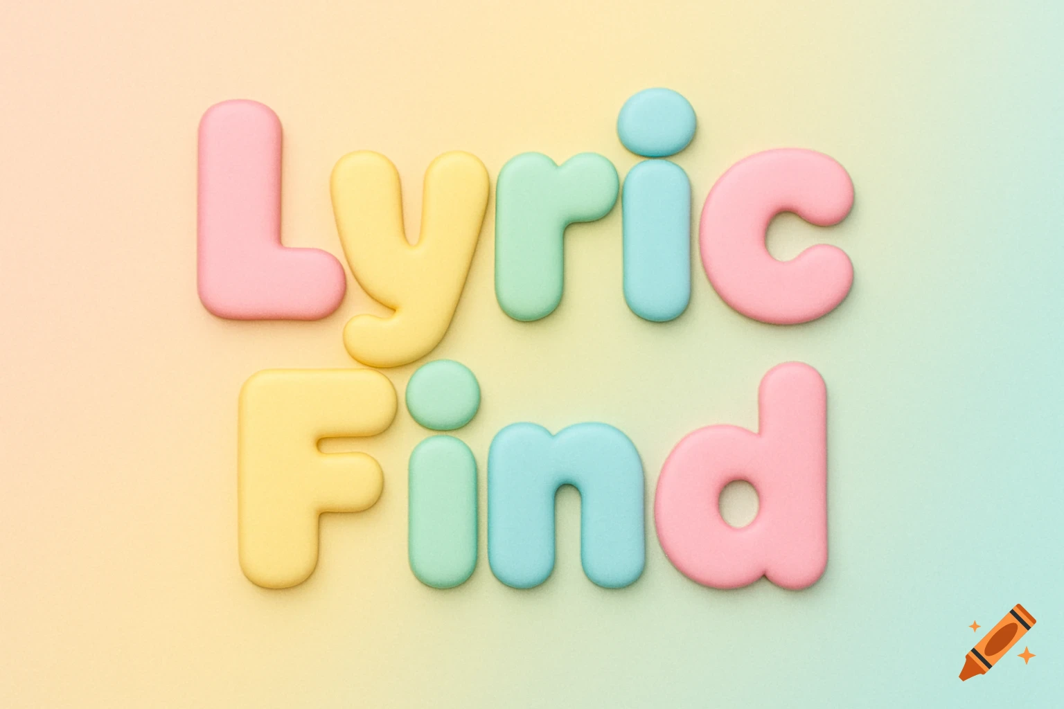 The words 'Lyric Find' rendered in colorful, rounded, puff letters against a pastel gradient background.