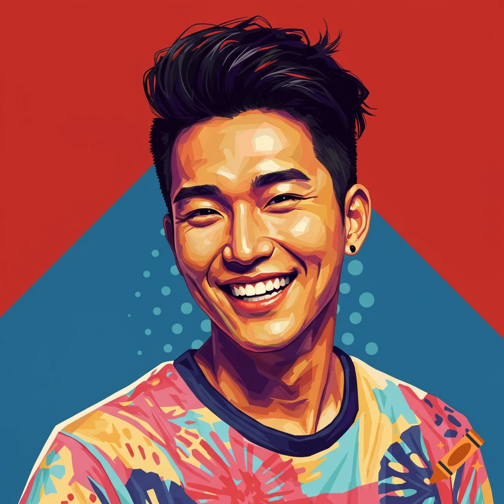A smiling man in a colorful pop art style.