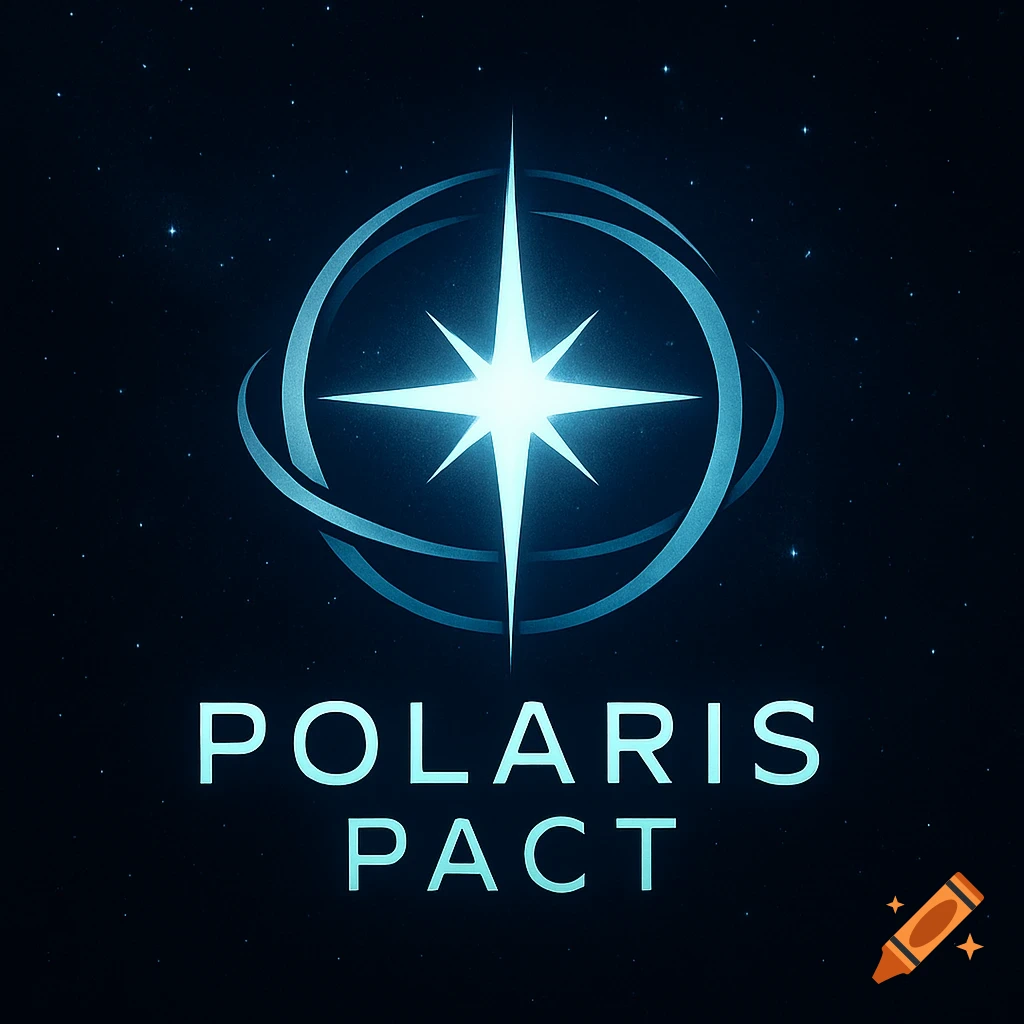 Sleek blue logo for Polaris Pact with a bright stylized North Star inside interlocking rings on a starry background.