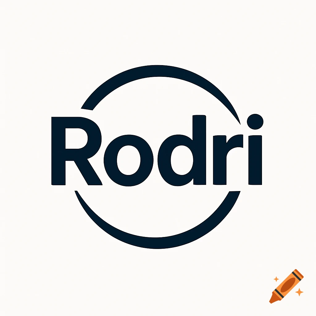 A dark blue logo with the word 'Rodri' in a bold sans-serif font, partially encircled by a dark blue arc on a white background.