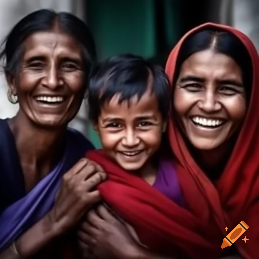 Bangladeshi group aiding and providing charity with outstretched hands, realistic style