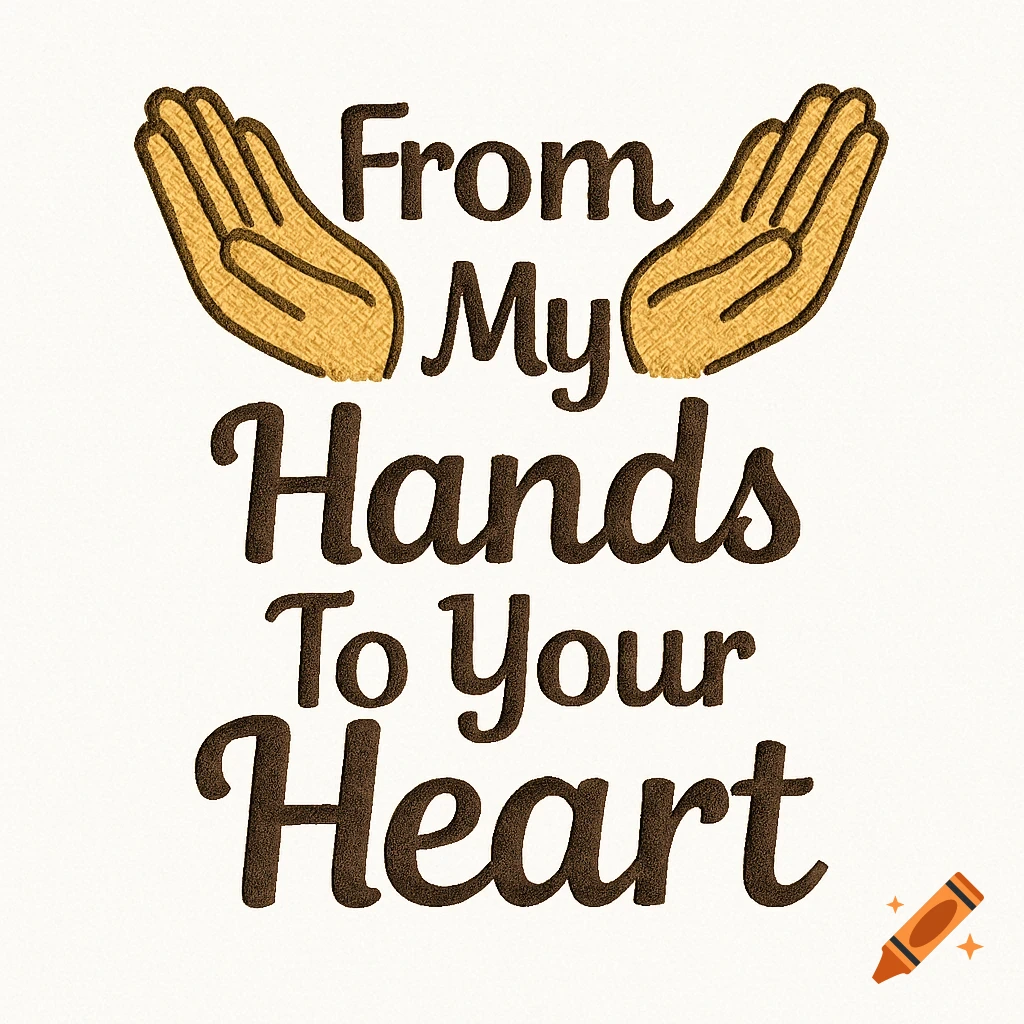 Stylized brown text 'From My Hands To Your Heart' with two yellow-brown open hands above.