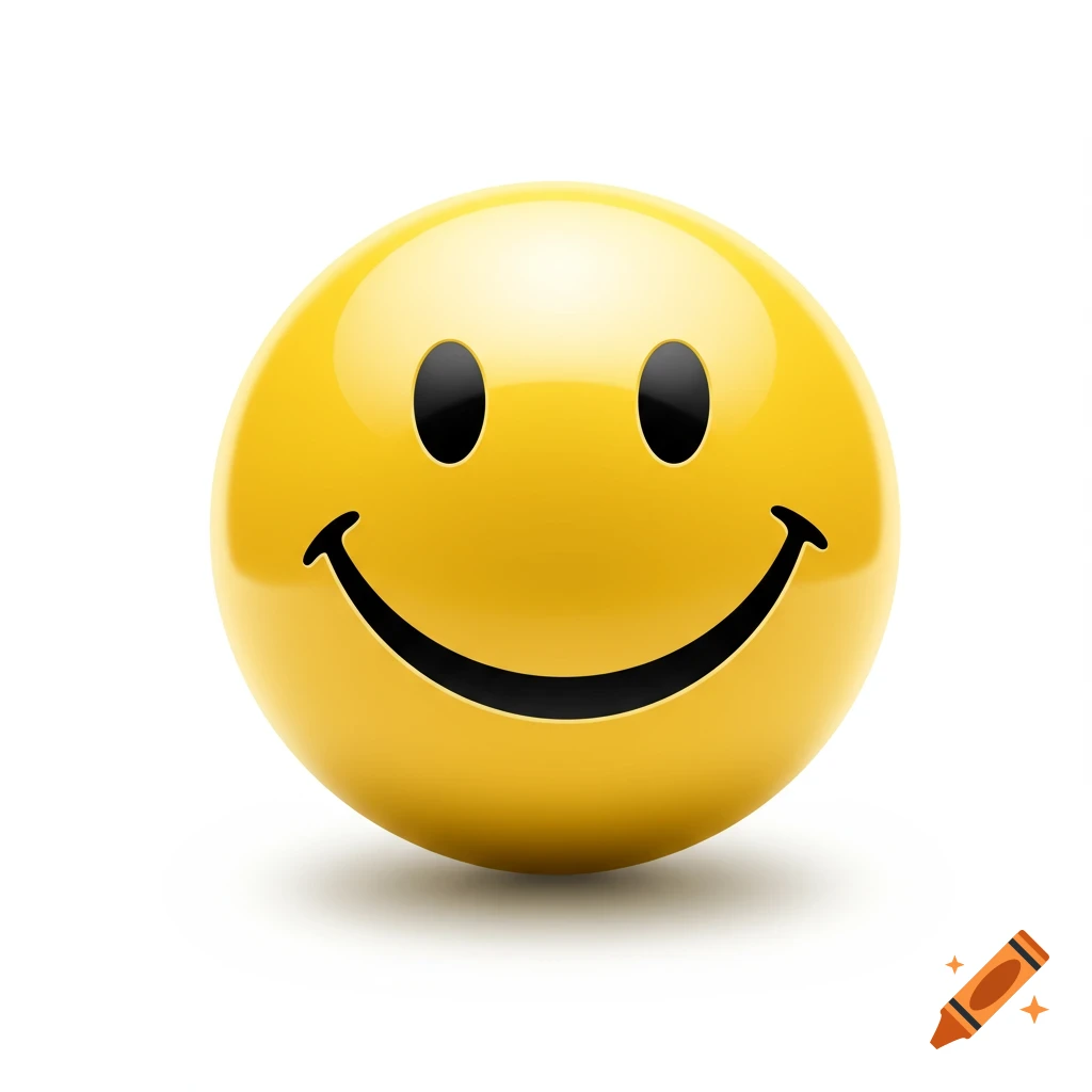 A yellow smiley face with black eyes and a smile, casting a soft shadow on a white background.