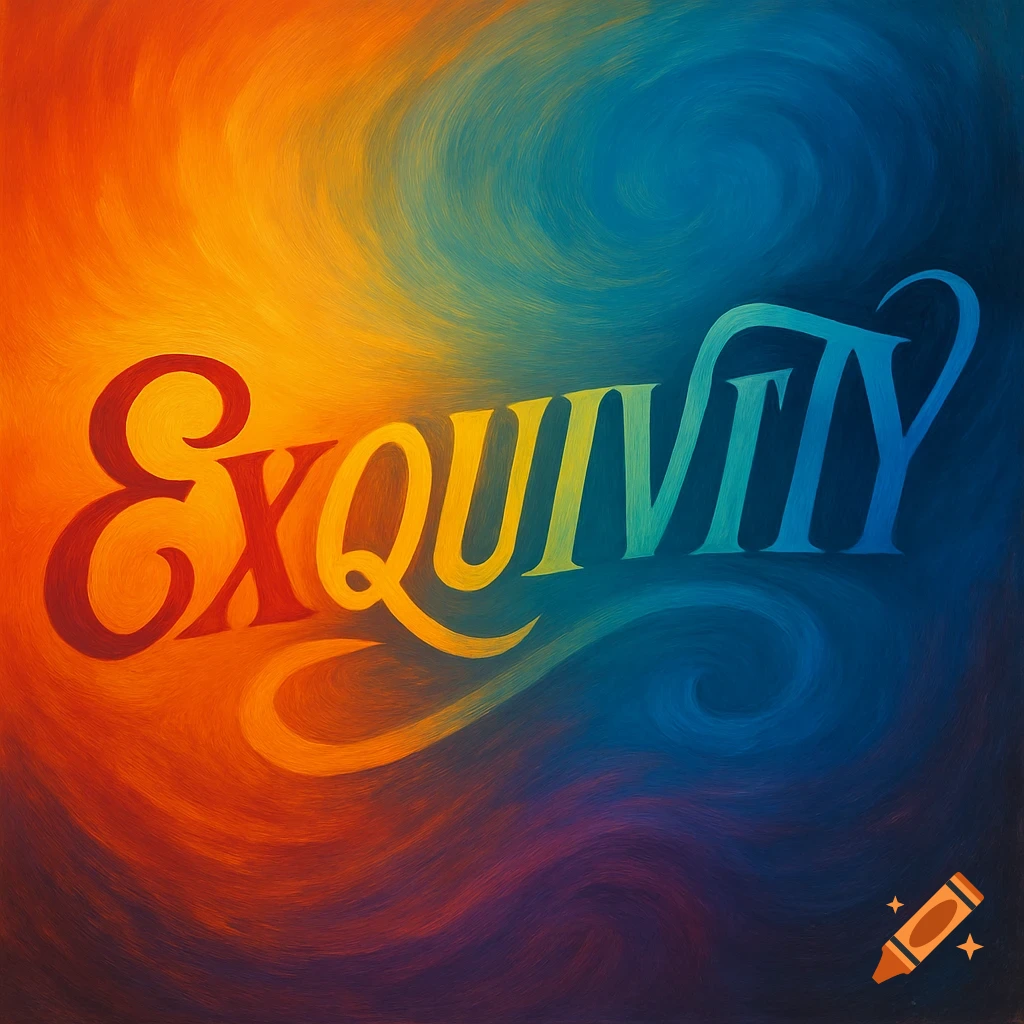The word Exquivity in a stylized gradient font against a swirling, painterly background.