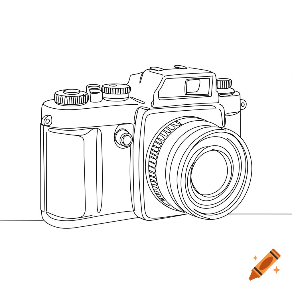 A simple single line drawing of a vintage camera.