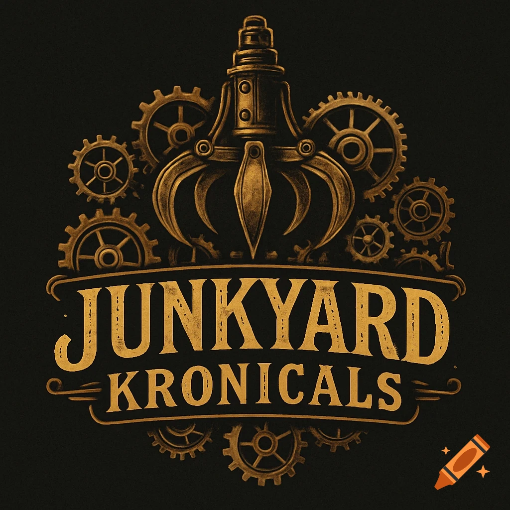 A steampunk logo with a golden-brown claw grabber and gears above the text 'JUNKYARD KRONICALS' on a black background.