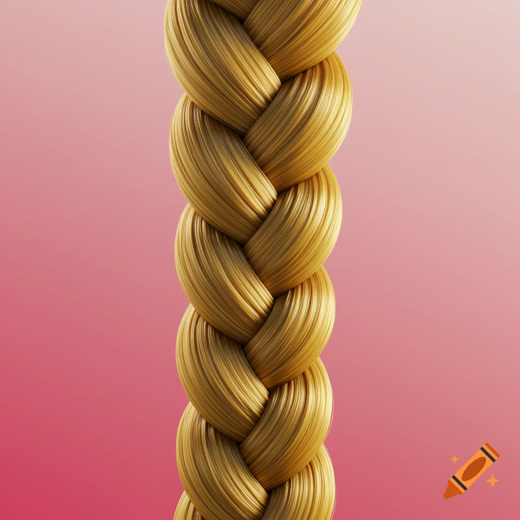 A thick, golden-blonde braid against a vibrant pink background.