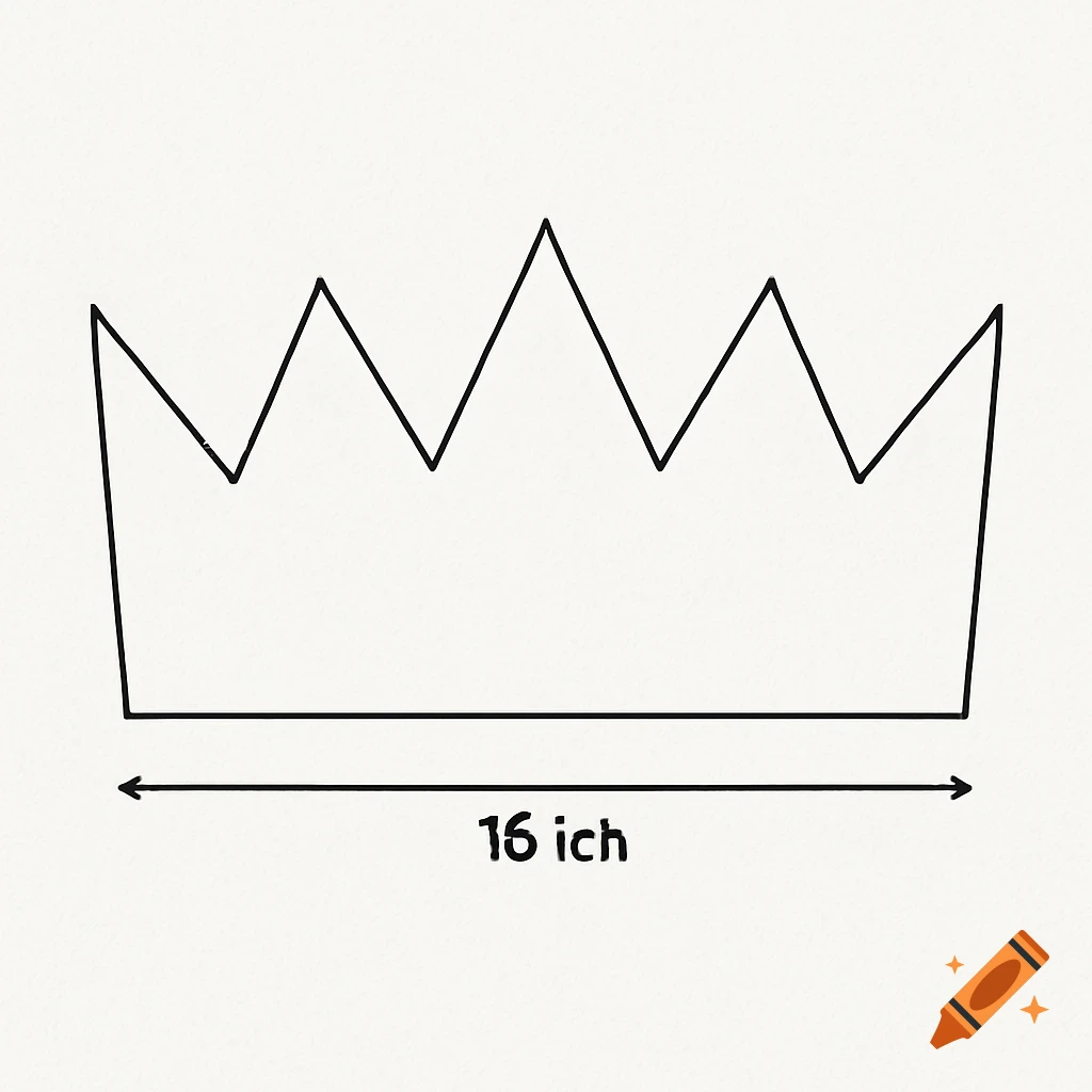 A black line drawing of a five-point crown template with a '16 ich' measurement.