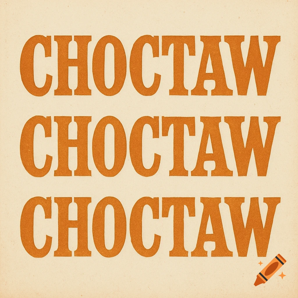 The word CHOCTAW repeated three times in vintage orange letters on a light background.