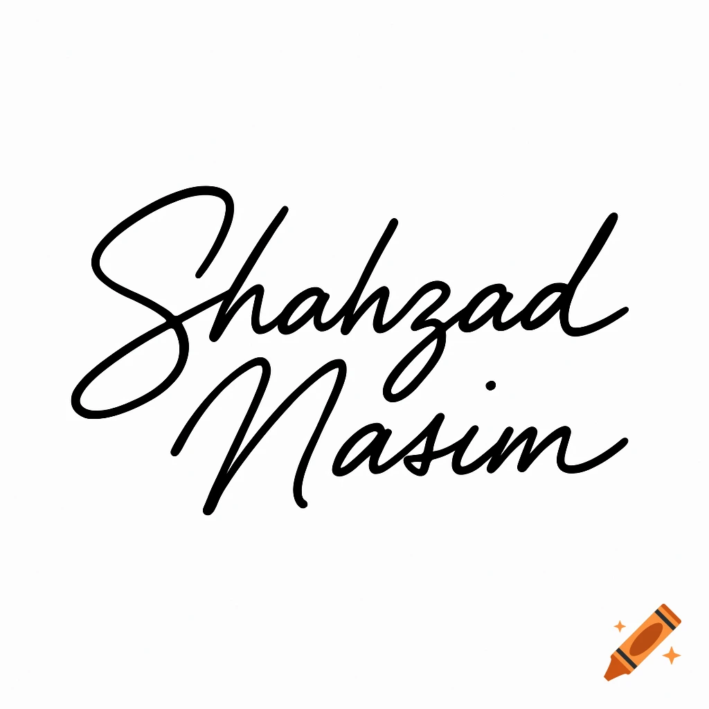 A black script signature reading "Shahzad Nasim" on a white background.