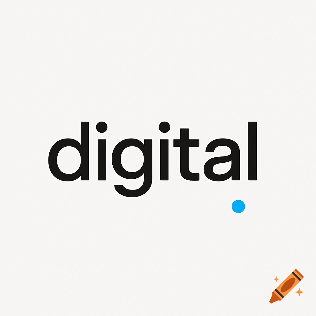 A minimalist black logo with the word "digital" and a blue dot on a white background.