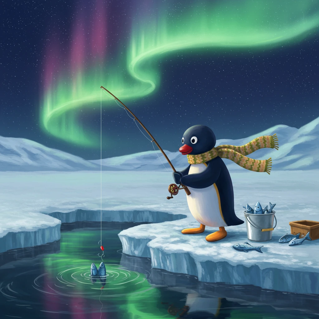Pingu pêchant