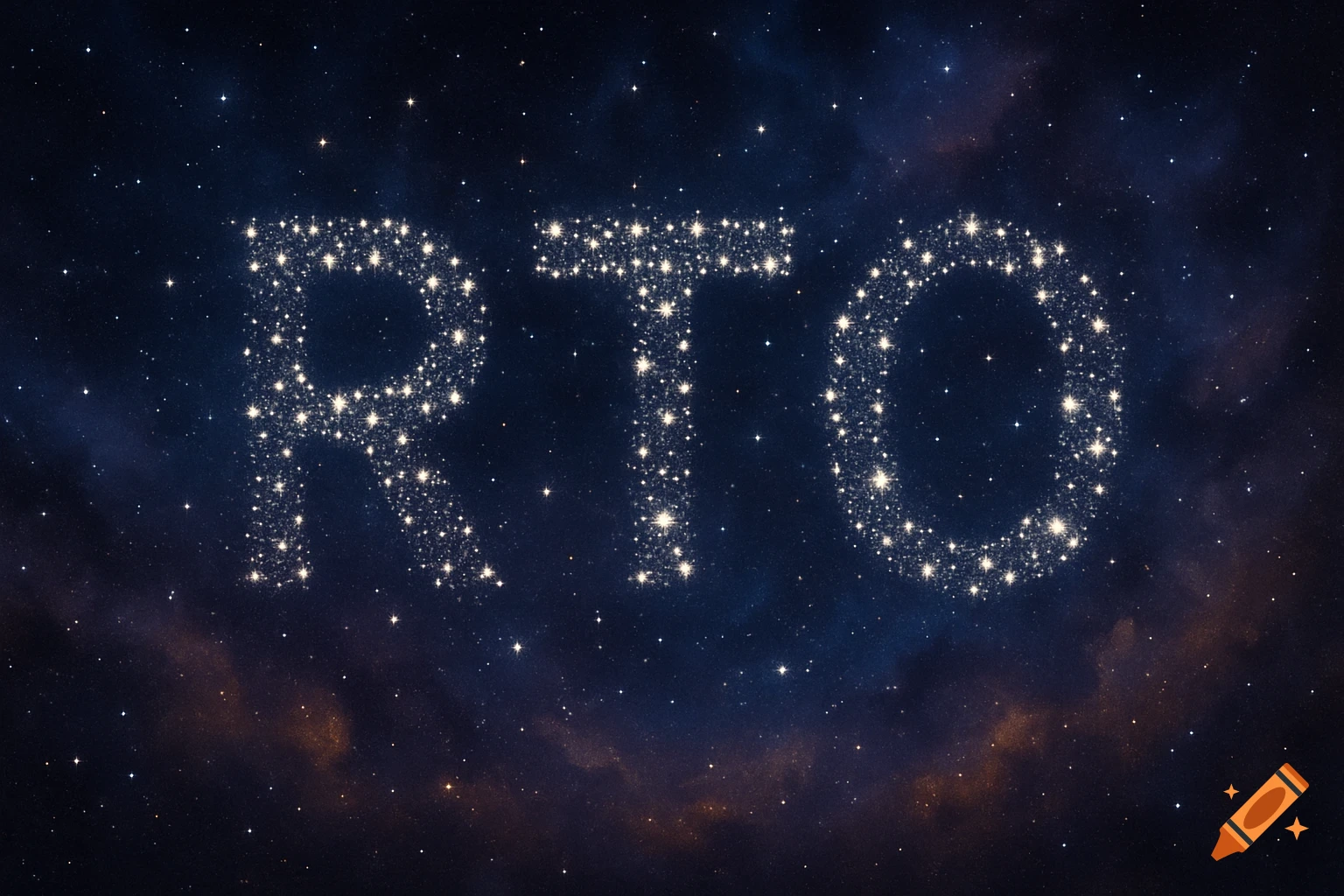 The letters RTO formed by sparkling stars against a dark blue cosmic background filled with stars and nebulae.