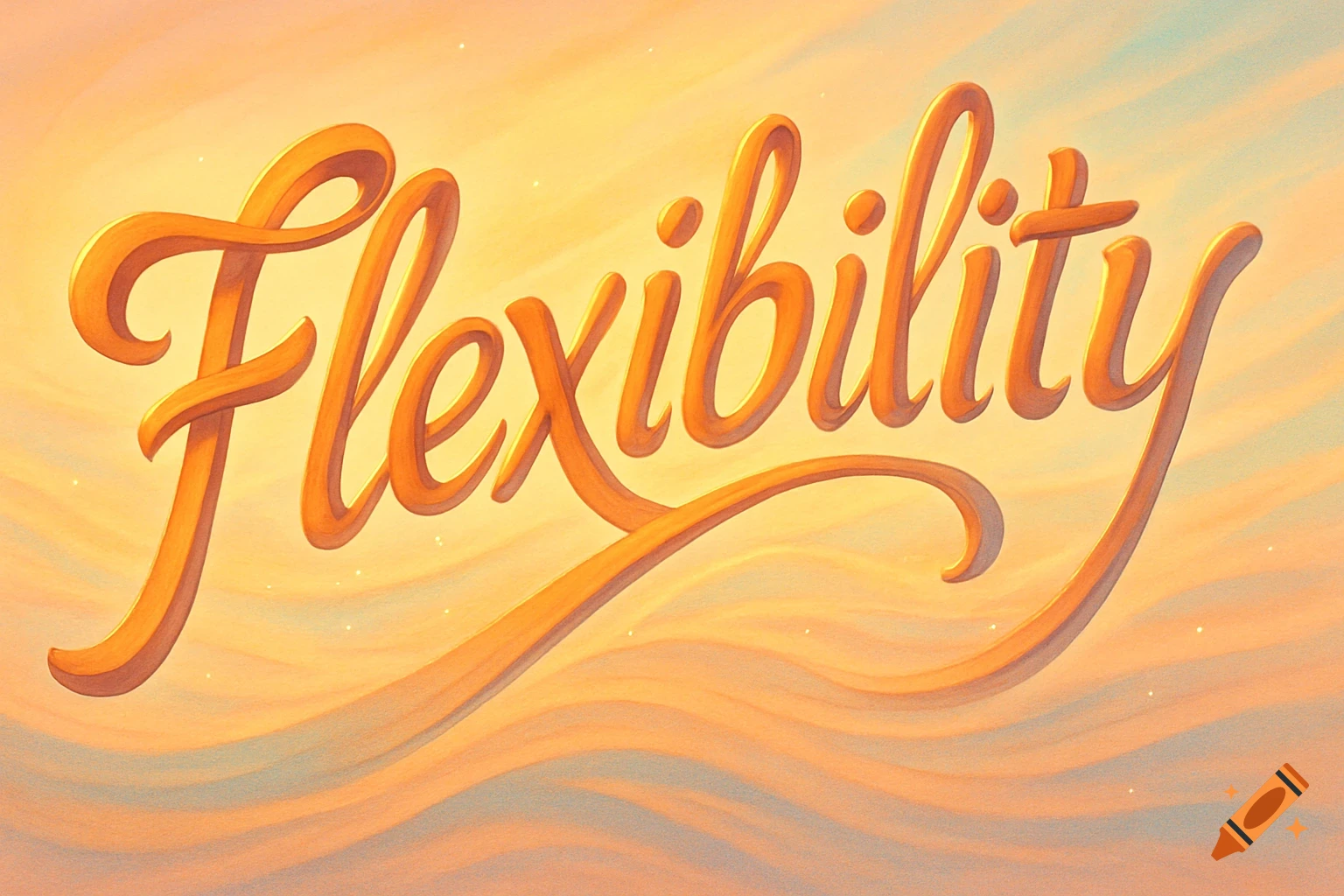 The word 'Flexibility' rendered in a flowing, three-dimensional orange script against a soft, wavy orange and blue background.