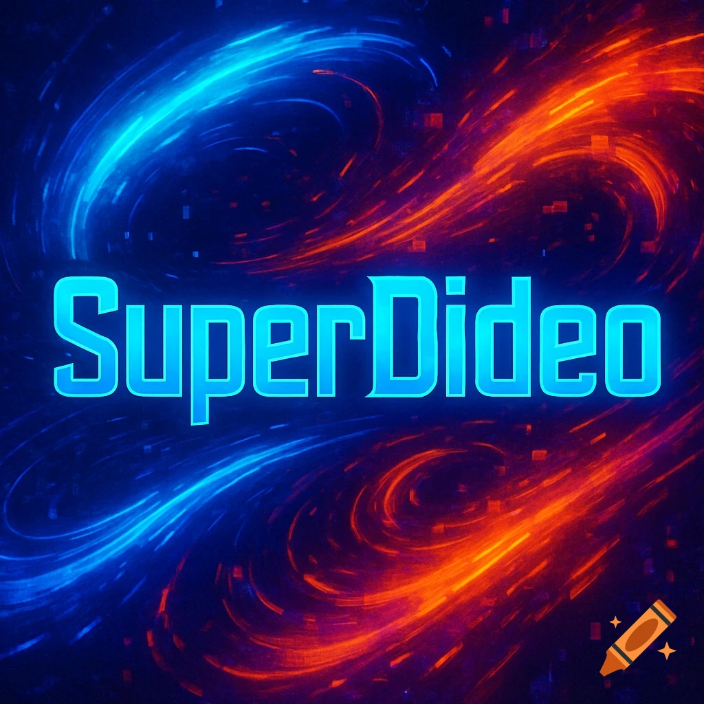 The word SuperDideo in glowing blue text on a dark background with swirling blue and orange energetic lights.