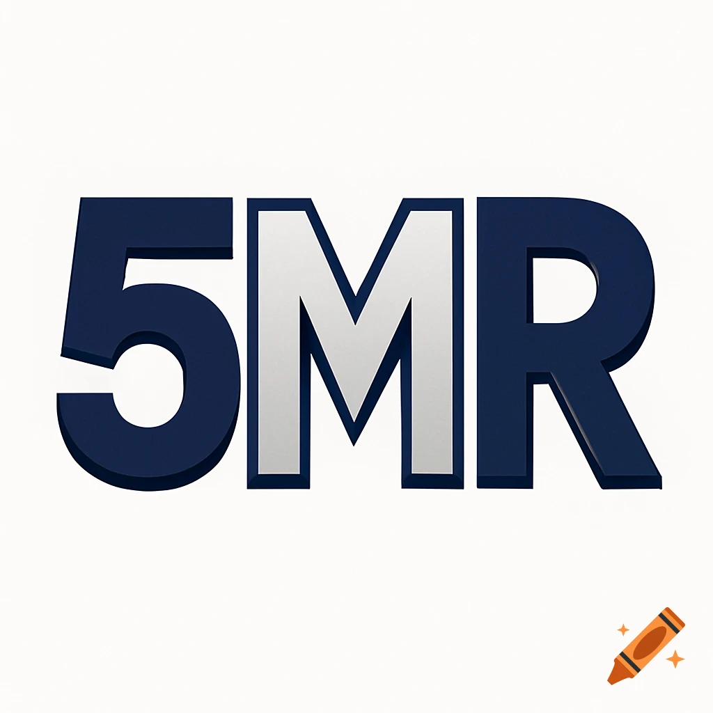 3D rendered text '5MR' in dark blue and silver on a white background.